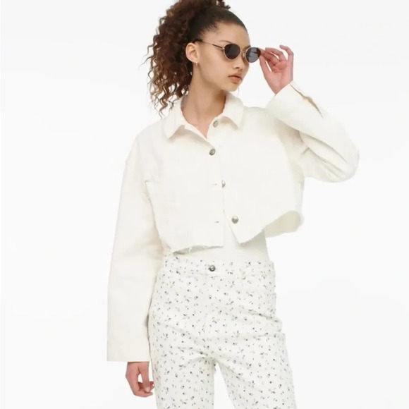 H&M twill crop  jacket warm white XS‎ - Picture 2 of 12